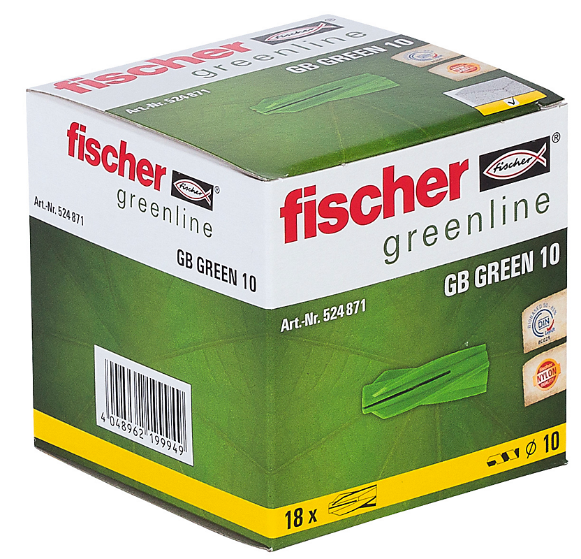Fischer gasbetondybel GB 10 GB Green, til porebeton, mindst 50% bæredygtigt mat.-pk a 18stk