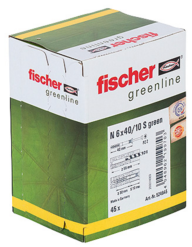 Fischer hammerfix sømdybel N 6x40 S, Green, mindst 50% bæredygtigt mat. - pk a 45stk