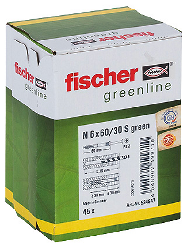 Fischer hammerfix sømdybel N 6x60 S, Green, mindst 50% bæredygtigt mat. - pk a 45stk